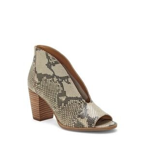 Lucky Brand Joal Snakeskin Peep Toe Bootie Grey Tan Python Print Block Heel 6.5M